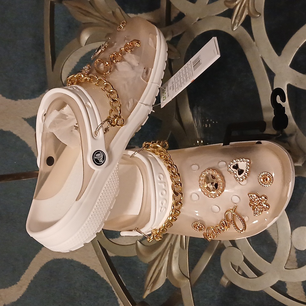 Crocs with Gold Chain and Charms